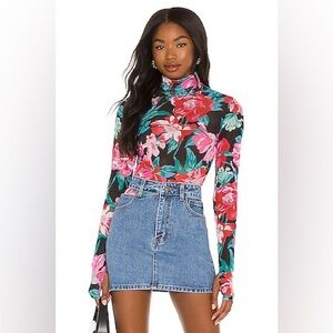 AFRM Floral Print Bodysuit - Black, Pink, Green